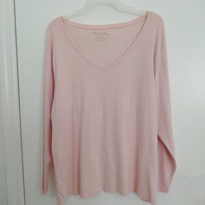 NWT powder pink Faded Glory v-neck stretch long sleeve tee size 3X
